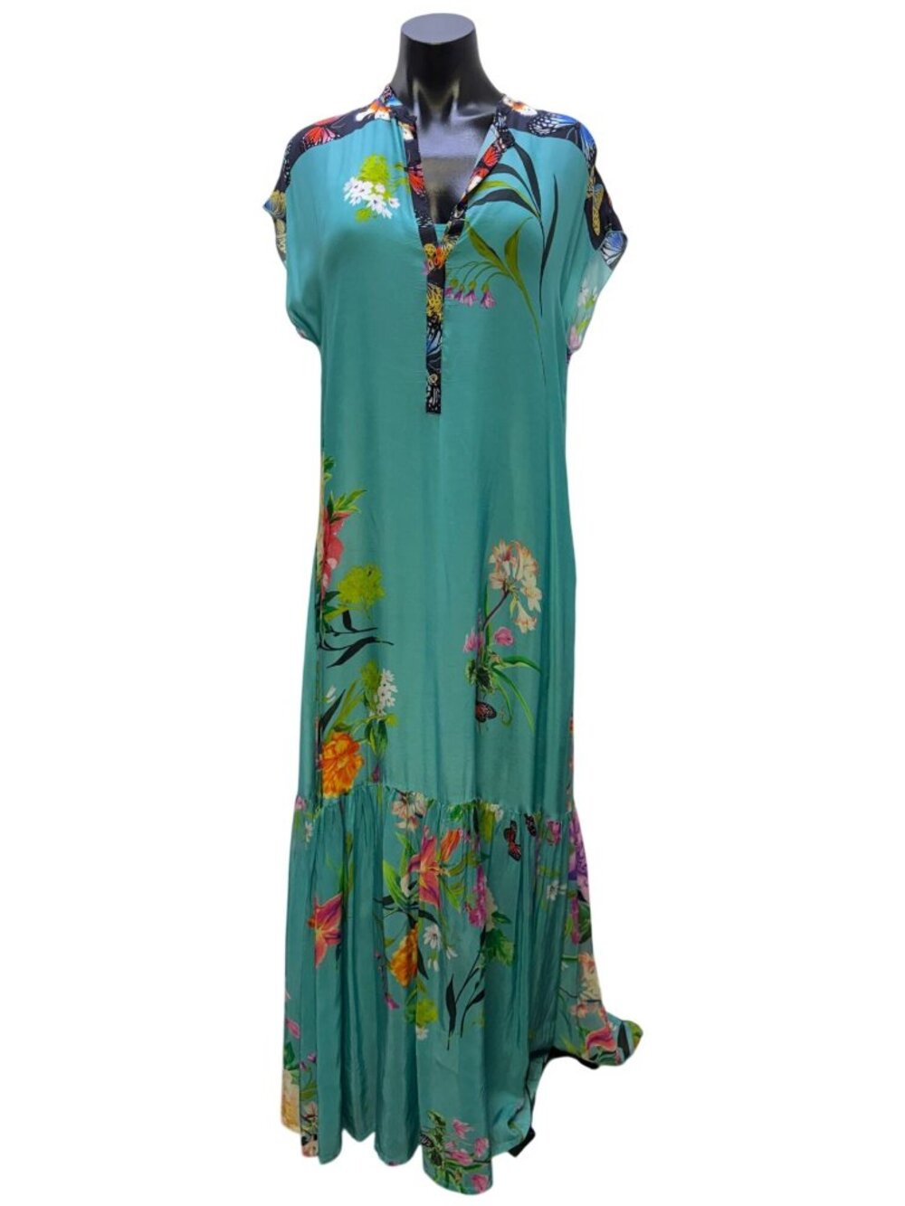Johnny Was Blue Multi Floral Maxi Dress & Slip Set Size S